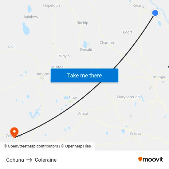 Cohuna to Coleraine map