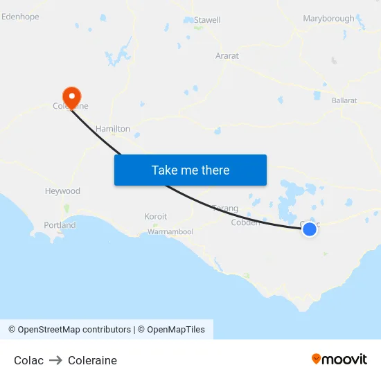 Colac to Coleraine map