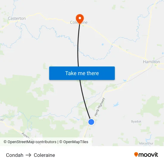 Condah to Coleraine map