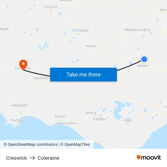 Creswick to Coleraine map