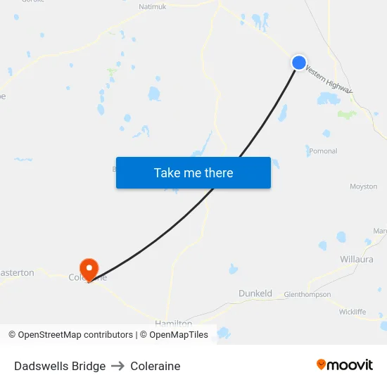 Dadswells Bridge to Coleraine map