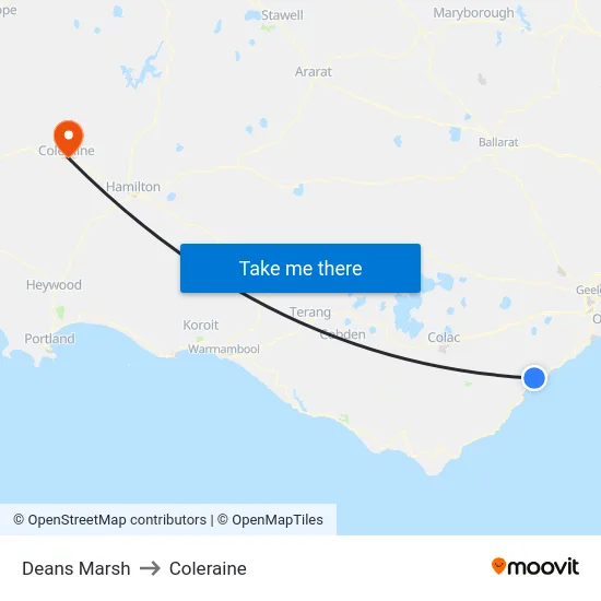 Deans Marsh to Coleraine map