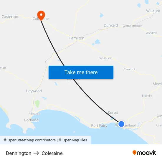Dennington to Coleraine map