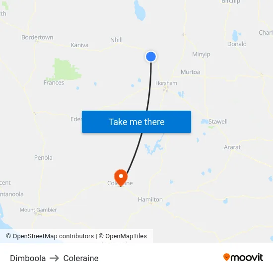 Dimboola to Coleraine map