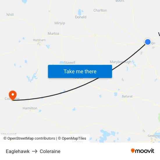 Eaglehawk to Coleraine map