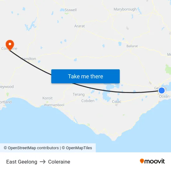 East Geelong to Coleraine map