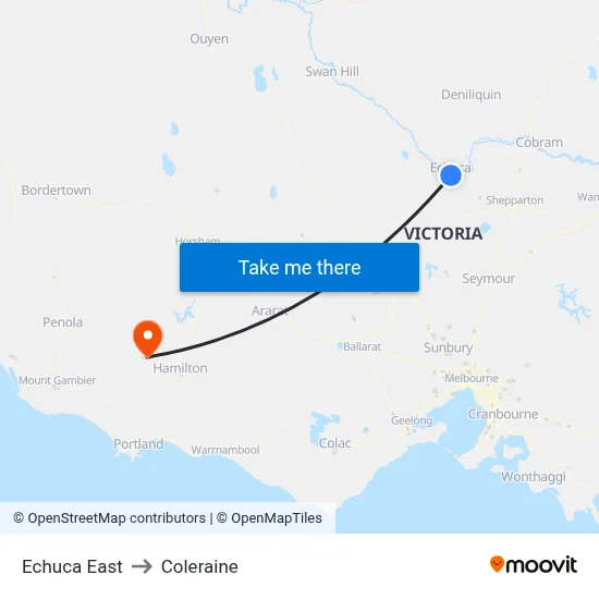 Echuca East to Coleraine map