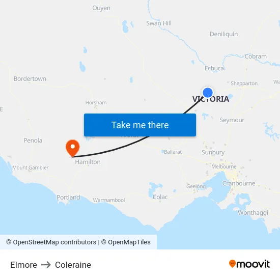 Elmore to Coleraine map