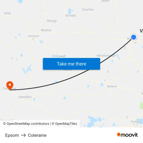 Epsom to Coleraine map