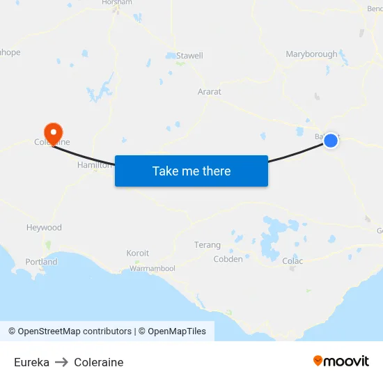 Eureka to Coleraine map