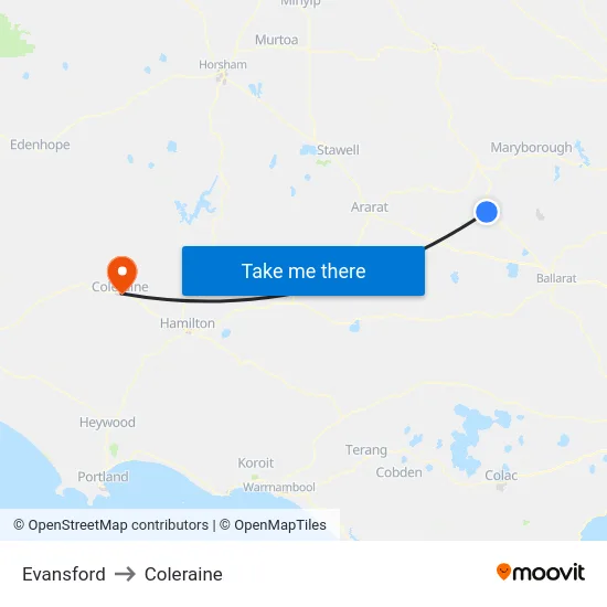Evansford to Coleraine map