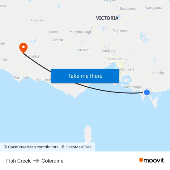 Fish Creek to Coleraine map