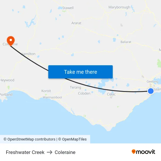 Freshwater Creek to Coleraine map