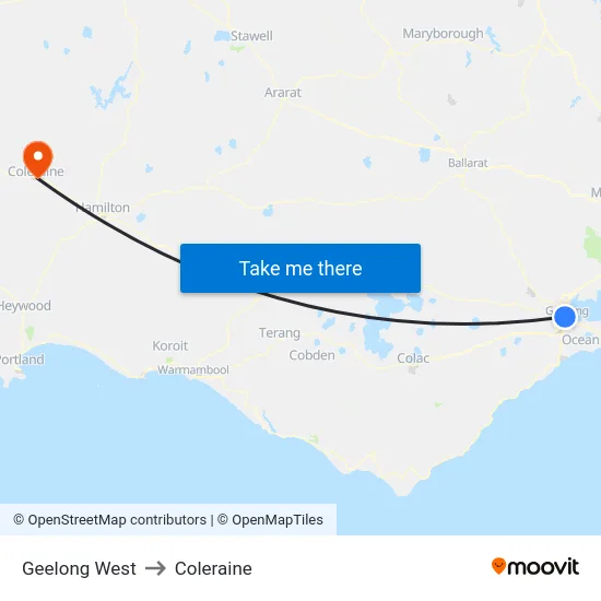 Geelong West to Coleraine map