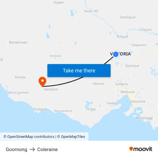 Goornong to Coleraine map