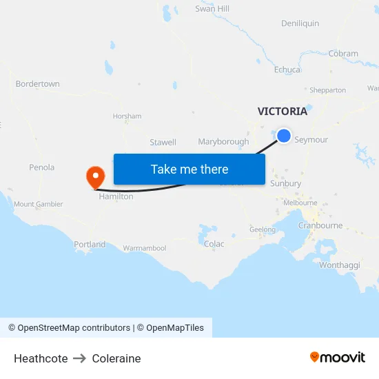 Heathcote to Coleraine map
