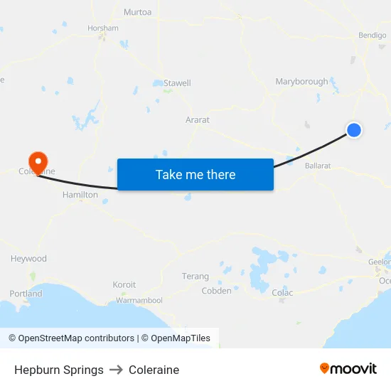 Hepburn Springs to Coleraine map