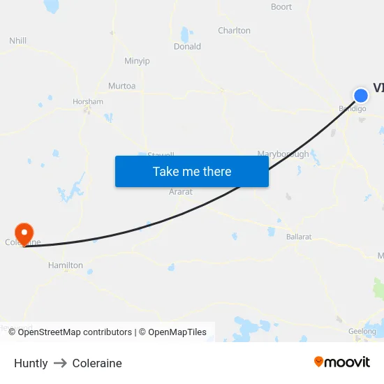 Huntly to Coleraine map