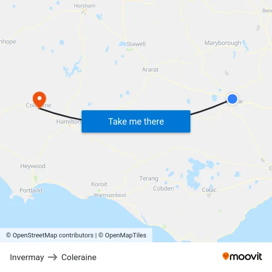 Invermay to Coleraine map