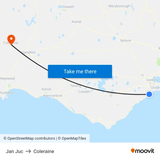 Jan Juc to Coleraine map