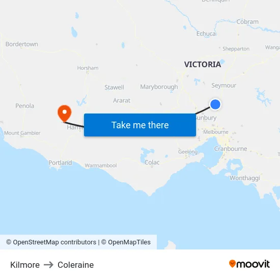 Kilmore to Coleraine map