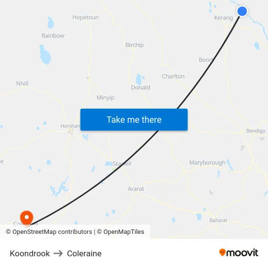 Koondrook to Coleraine map