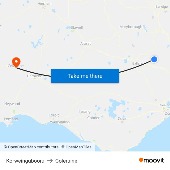 Korweinguboora to Coleraine map