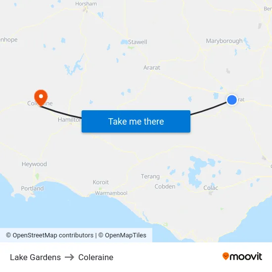 Lake Gardens to Coleraine map