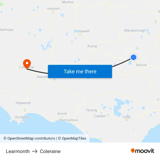 Learmonth to Coleraine map