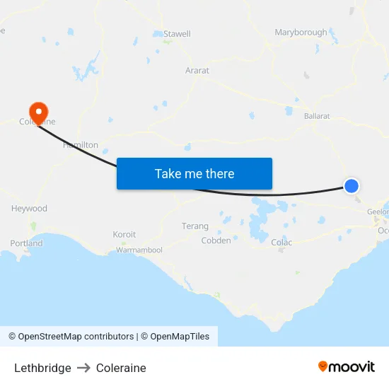 Lethbridge to Coleraine map