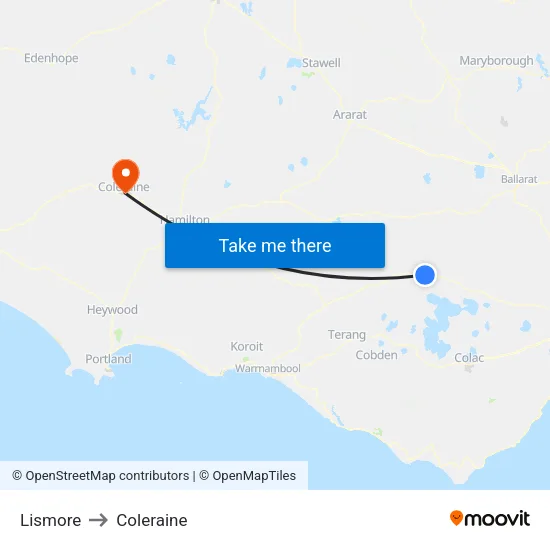 Lismore to Coleraine map