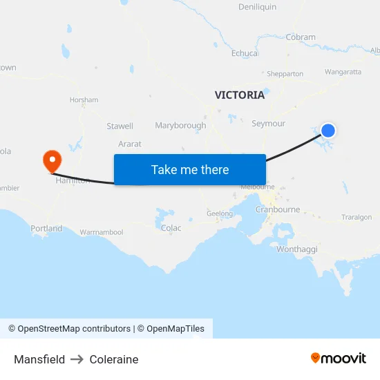 Mansfield to Coleraine map