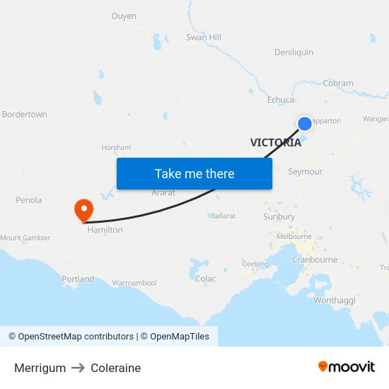 Merrigum to Coleraine map