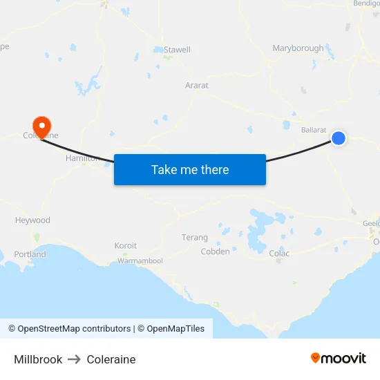 Millbrook to Coleraine map