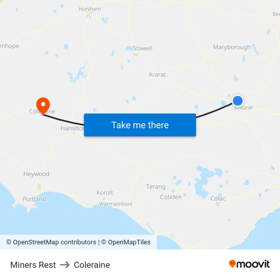 Miners Rest to Coleraine map