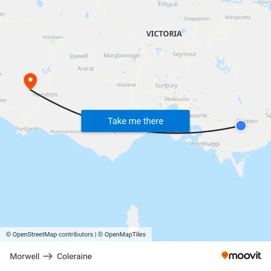 Morwell to Coleraine map