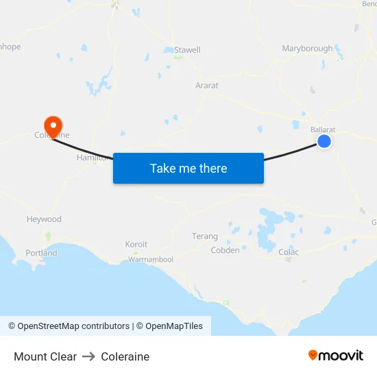 Mount Clear to Coleraine map