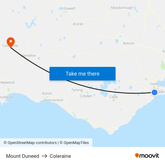 Mount Duneed to Coleraine map