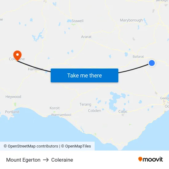 Mount Egerton to Coleraine map