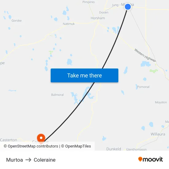 Murtoa to Coleraine map