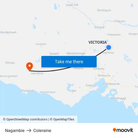 Nagambie to Coleraine map