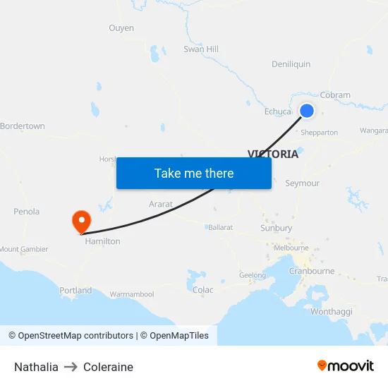 Nathalia to Coleraine map