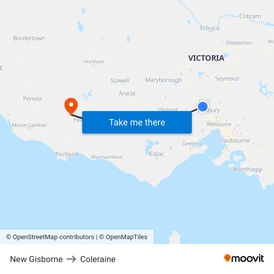 New Gisborne to Coleraine map