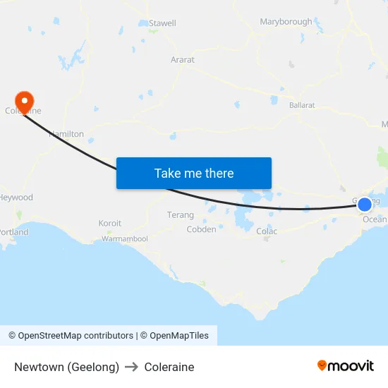 Newtown (Geelong) to Coleraine map