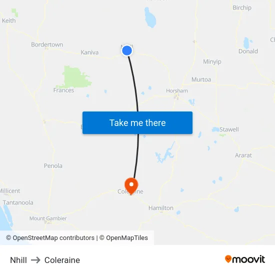 Nhill to Coleraine map