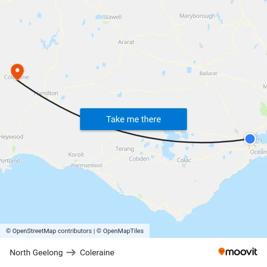 North Geelong to Coleraine map