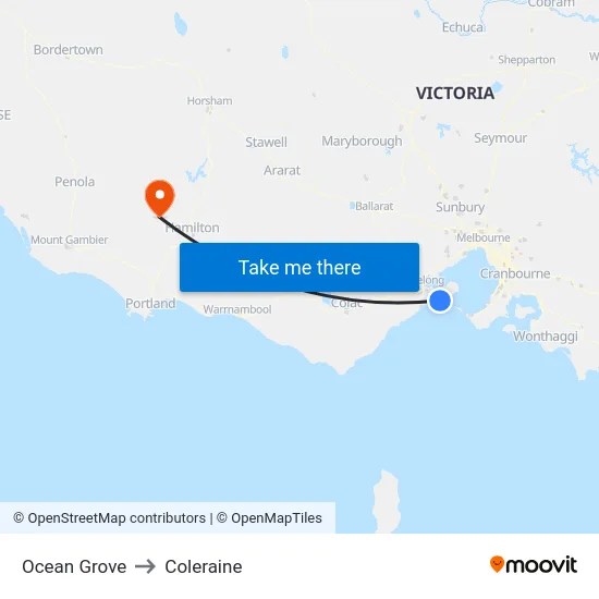 Ocean Grove to Coleraine map
