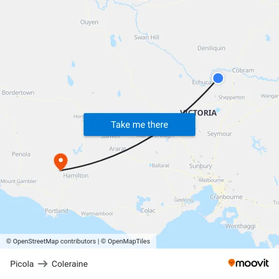 Picola to Coleraine map