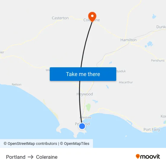 Portland to Coleraine map