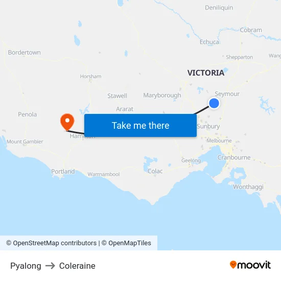 Pyalong to Coleraine map